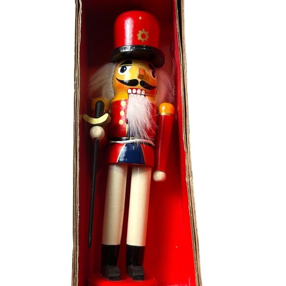 Vintage Wooden Nutcracker Soldier Figure 9.5” Hand-Painted Christmas Decor China - Picture 1 of 9